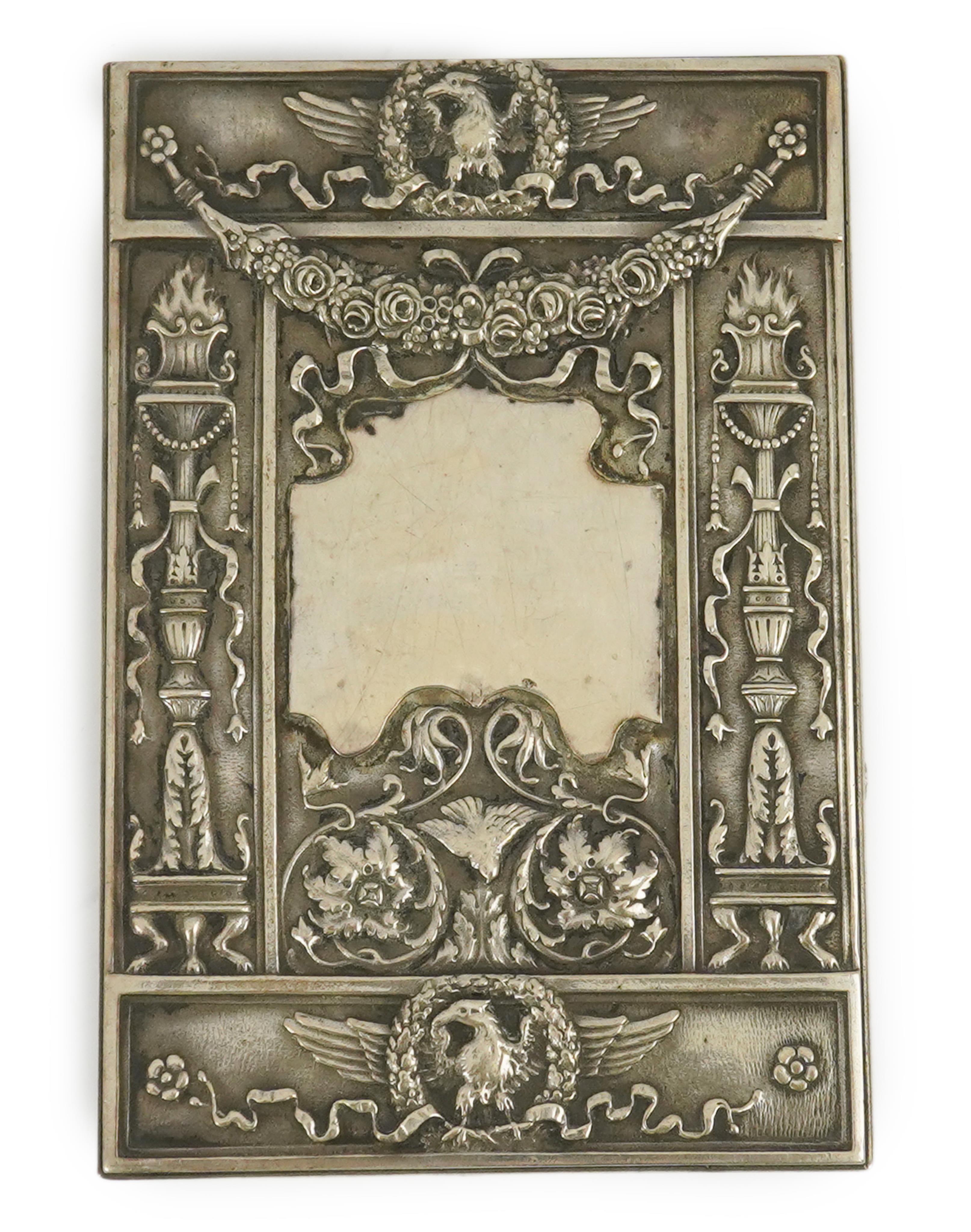 An early 20th century Russian 84 zolotnik silver embossed rectangular box, master V. Pivkin